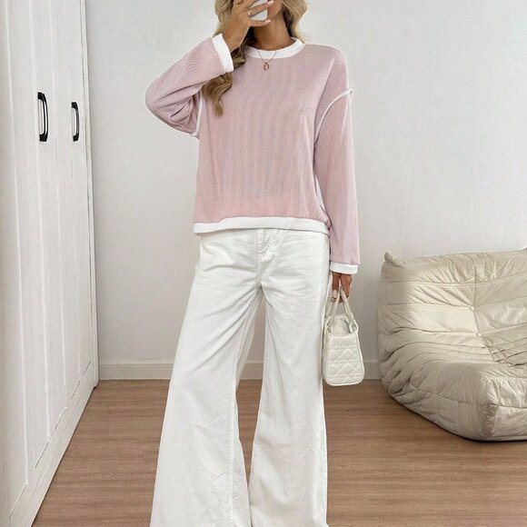 Pink Casual Women's Valentine's Day Patchwork Sweatshirt - Picture 4 of 6